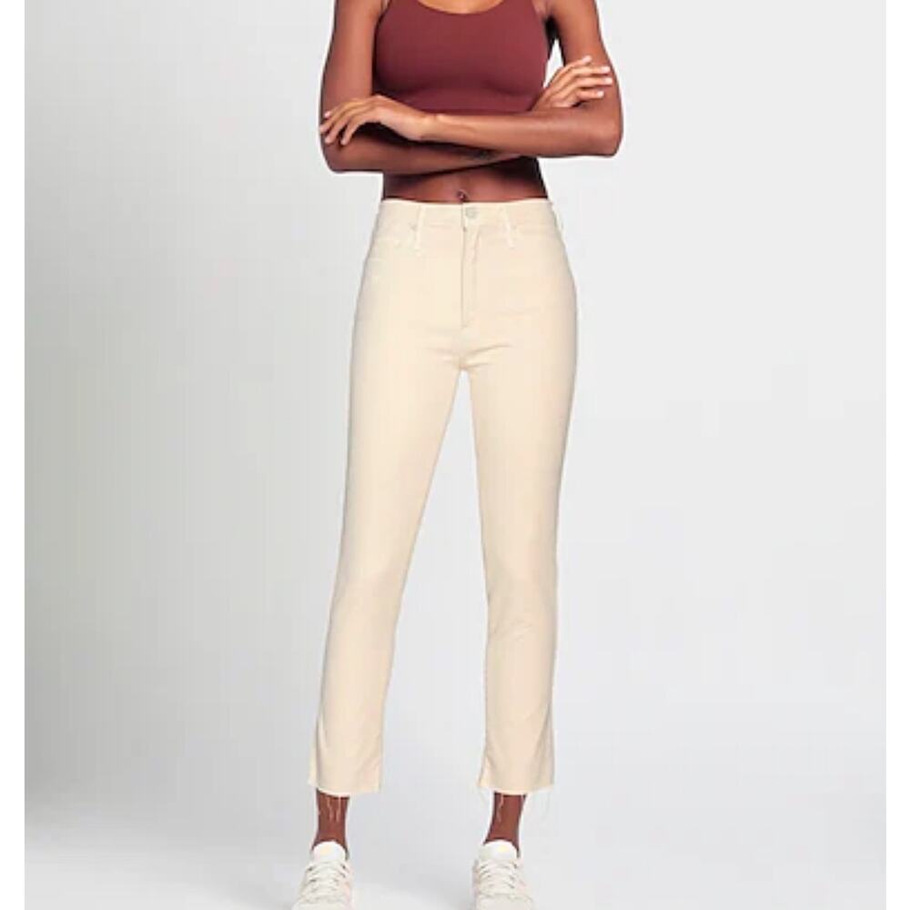 Mother High Waisted Rascal Ankle Fray Chalk Ivory Cream Beige Jeans